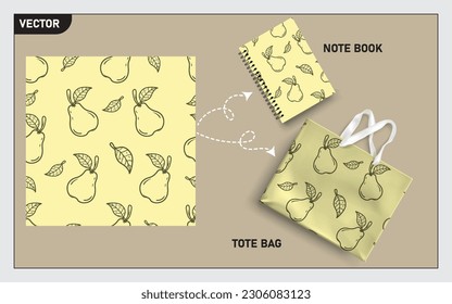 Mockup tote bag and note book con el arte de la línea del compañero sin fisuras, este patrón sin fisuras puede usar para tu libro de notas de maquillaje, bolso de té, papel de pared, textura, producto de embalaje, etc.