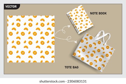 Mockup tote bag and note book with pineapple fruits, this pineapple fruit seamless pattern can usage for your mock up note book, tote bag,  wallpaper, texture, packaging product, etc.