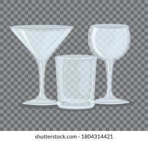 maquillaje, vidrio transparente, gafas vacías transparentes, copas de vino y diseño de ilustraciones vectoriales de cóctel