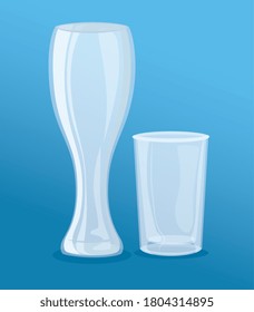 mockup, transparent glass, transparent empty glasses, pilsner and short style vector illustration design