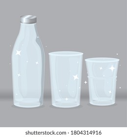mockup, vidrio transparente, gafas vacías transparentes y botella