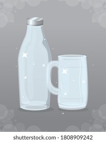 mockup, transparent glasses empty, bottle and jar vector illustration design
