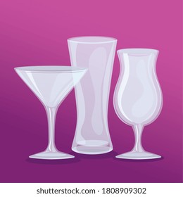 maquillaje, gafas transparentes vacías, tazas y diseño de ilustraciones vectoriales de vidrio