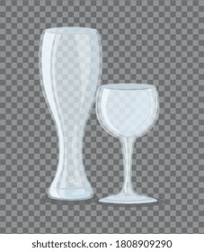 maquillaje, gafas transparentes vacías, píldora de vidrio y vectores de copa de vino diseño de ilustración