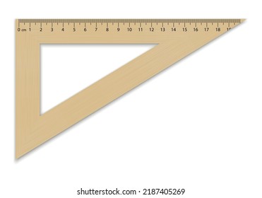 Mockup triangle ruler.  Measuring tool with ruler scale. School measuring equipment.