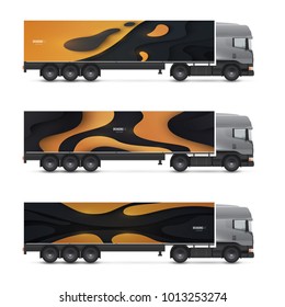 Mockup truck or van. Vehicles branding for advertising, business and corporate identity. Set of design templates for transport. Vector illustration.