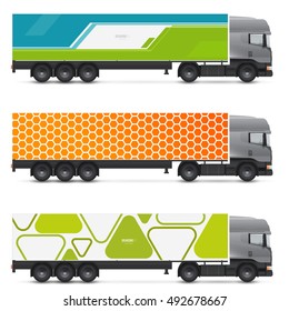 Mockup truck or van. Vehicles branding for advertising, business and corporate identity. Set of design templates for transport.