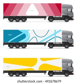 Mockup truck or van. Vehicles branding for advertising, business and corporate identity. Set of design templates for transport.