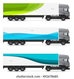 Mockup truck or van. Vehicles branding for advertising, business and corporate identity. Set of design templates for transport.