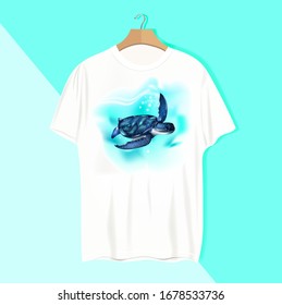 Mockup tshirt isolated on white background. Turtles print