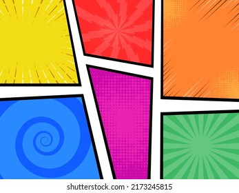 Mock-Up Of Typical Comic Book Page On Colorful Background.
