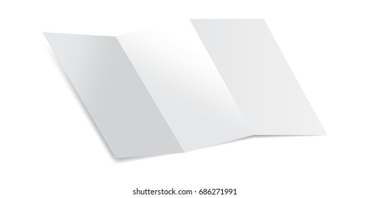 Mockup Vector Illustration: trifold Blank Piece of a Paper with shadows. Mock up of clean letter paper isolated on white background. Great as a template for leaflet, flyer, a3, a4 or a5 paper formats.