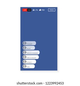 Mockup of video streaming app on a smartphone, inspired by Facebook and other similar apps. Modern design. Vector illustration.