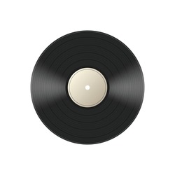 Mockup Of Vintage Turntable Vinyl Music Disc, 3d Realistic Vector Illustration Isolated On White Background. Music Lp Retro Black Vinyl Disc Template.