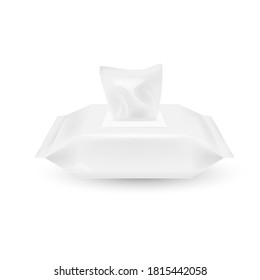 Mockup of wet wipe flow pack  isolated on white background. Vector illustration. Eps 10.