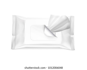 Mockup of wet wipe flow package with realistic transparent shadows. Vector illustration isolated on white background, ready and simple to use for your design.