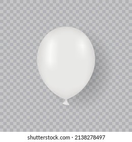 Mockup White Balloon on Transparent Background. Round Ballon Mock Up for Birthday, Party, Anniversary, Festive. Realistic Balloon. Single 3d White Air Ball. Isolated Vector Illustration.