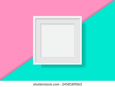 Mockup of a white blank frame. Minimal composition with empty picture frame. Minimalism. Selective focus.