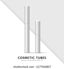 Mockup of white blank thin tube - mascara, lip gloss, gel, eyeliner, oil, etc. Cosmetic package, bottle, flacon template for your design. 3D skincare item isolated on white and transparent background