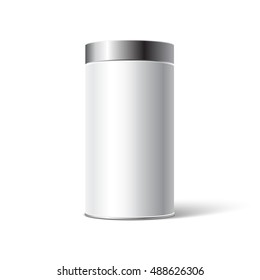 Mockup Of White Blank Tin Can Packaging, Place Your Design Or Logo