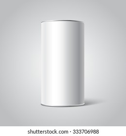 Mockup Of White Blank Tincan Packaging. Tea, Coffee, Dry Products, Gift Box. Place Your Design.