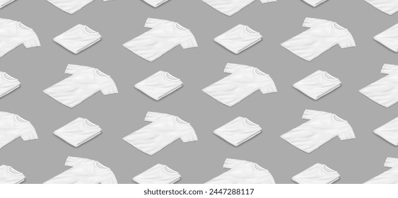 Mockup white blank t-shirts isometric illustration pattern on isolated background. Casual clothes with brand design template 3d objects on grey background