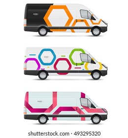 Mockup white bus. Set of design templates for transport. Branding for advertising, business and corporate identity.