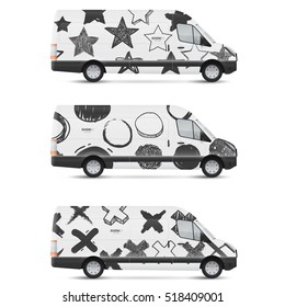 Mockup white bus. Set of design templates for transport. Branding for advertising, business and corporate identity.