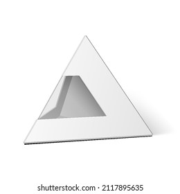 Mockup White Cardboard Pyramid Triangle Box Packaging For Food, Gift Or Other Products. Illustration Isolated On White Background. Mock Up Template For Design. Product Packing Vector EPS10