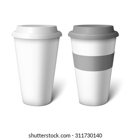 Mockup white coffee cup. White cup and white with gray stripe