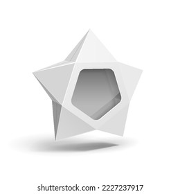 Mockup White Gift Cardboard Star Box Packaging With Window For Food Or Other Products. Mock Up Isolated On White Background.