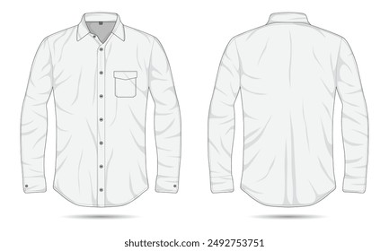 Mockup of white long sleeve button up shirt front and back view