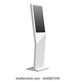 Mockup White Metal ATM, Automated Teller Machine, Payment Terminal, Advertising Stand Isolated On White Background. 3D Mock Up, Template.