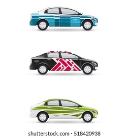 Mockup of white passenger car. Set of design templates for transport. Branding for advertising, business and corporate identity.
