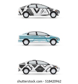 Mockup of white passenger car. Set of design templates for transport. Branding for advertising, business and corporate identity.