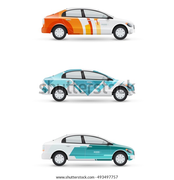 Mockup White Passenger Car Set Design 库存矢量图 免版税