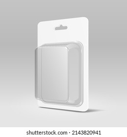 Mockup White Product Package Box Blister. Illustration On Gray Background. Mock Up Template.