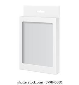 Mockup White Product Package Box With Window Illustration Isolated On White Background. Mock Up Template Ready For Your Design. Product Packing Vector EPS10