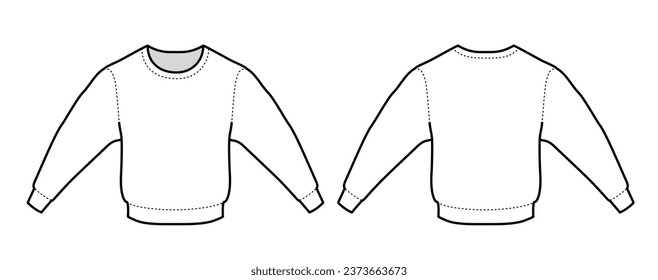 Mockup of a white Round neck Hoodie, long sleeve. Vector line drawn illustration. Mockup template. 