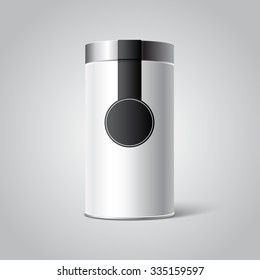 Mockup of White Tin can packaging with sticker. Place your design.