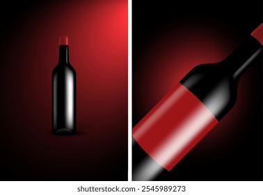 Mockup Wine Label on the Bottle Red color. Design template vector. Black background