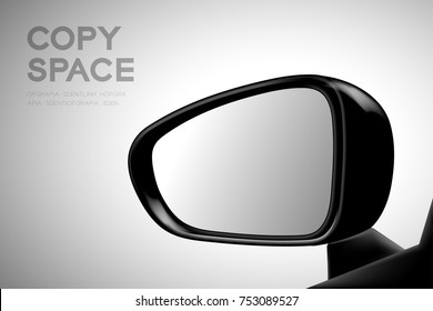 Mock-up wing mirror car view from inside illustration black color isolated on gradient background, with copy space