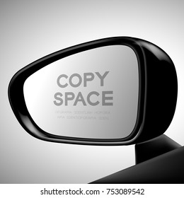 Mock-up wing mirror car view from inside illustration black color isolated on gradient background, with copy space