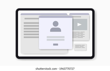 Mockup wireframe screen for account login. Sign in to account. Flat UI Interface for web design on white background. Device screen template with active blocks. Vector isolated illustration.