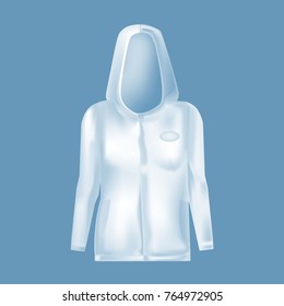 Mockup of women s clothes. Women's Jacket with hood, with long sleeve. Clothes in light, white colors. Template fashion clothes mockup tshirt sweatshirt. Front view. Vector illustration.
