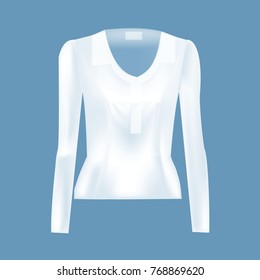 Mockup of women t-shirt. Women's long sleeve t-shirt. White variant of template. Clothes in light colors. Template fashion clothes mockup tshirt. Front view. Vector illustration.
