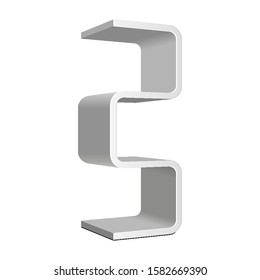 Mockup Zigzag, Crankle Retail Shelves Floor Display Rack For Supermarket Blank Empty. Cell. Cardboard . Mock Up. 3D On White Background Isolated. Ready For Your Design. Product Advertising. Vector EPS