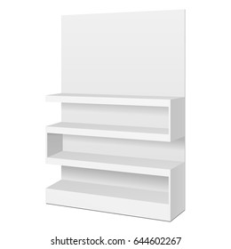 Mockup Zigzag POS POI Floor Showcase Display Rack Shelves For Supermarket. Front View 3D. Illustration Isolated On White Background. Mock Up Template  For Your Design. Product Advertising. 