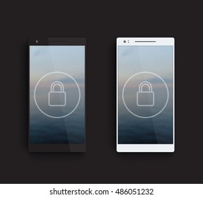 mockups with silver and black smartphones on dark