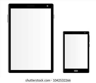 Mockups of a tablet computer and a smartphone on a white background. Can be used as a template for your design. Vector illustration.